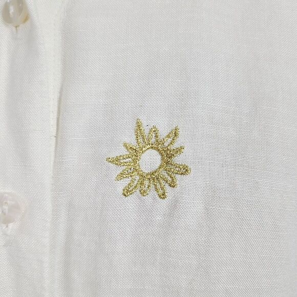 Anthropologie Top XS White Gold Linen Blend Embroidered Sun/Star Oversized Shirt - Picture 5 of 9